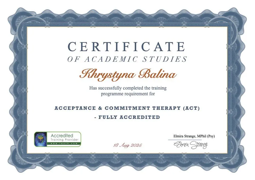 Сертификат: Acceptance & Commitment Therapy (ACT)